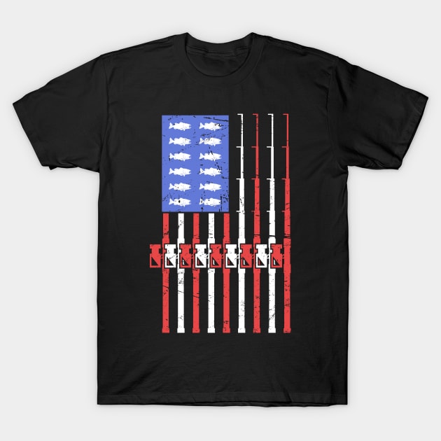 Bass Fishing American Flag T-Shirt by MeatMan